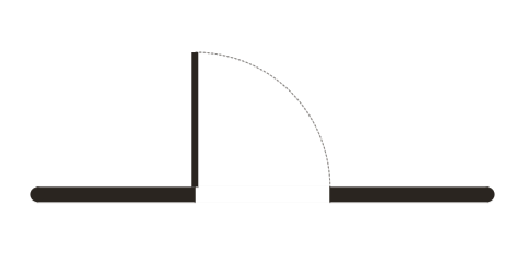The door symbol: a gap in a wall with a straight line and a dotted quarter-circle swing