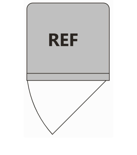 The refrigerator symbol: a gray rectangle labeled REF with a door swing
