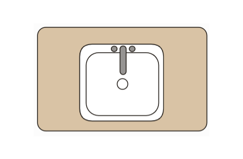 The sink symbol: a rounded rectangle basin with a drain circle and a faucet
