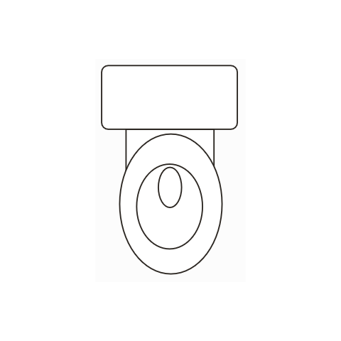 The toilet symbol: an oval seat with a rectangular tank